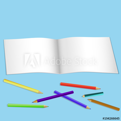 500x500 Sketchbook For Drawing And Color Pencils Vector Illustration