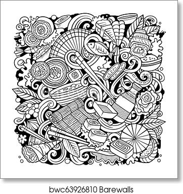 362x382 Cartoon Sketchy Vector Doodles Japan Food Illustration, Art Print