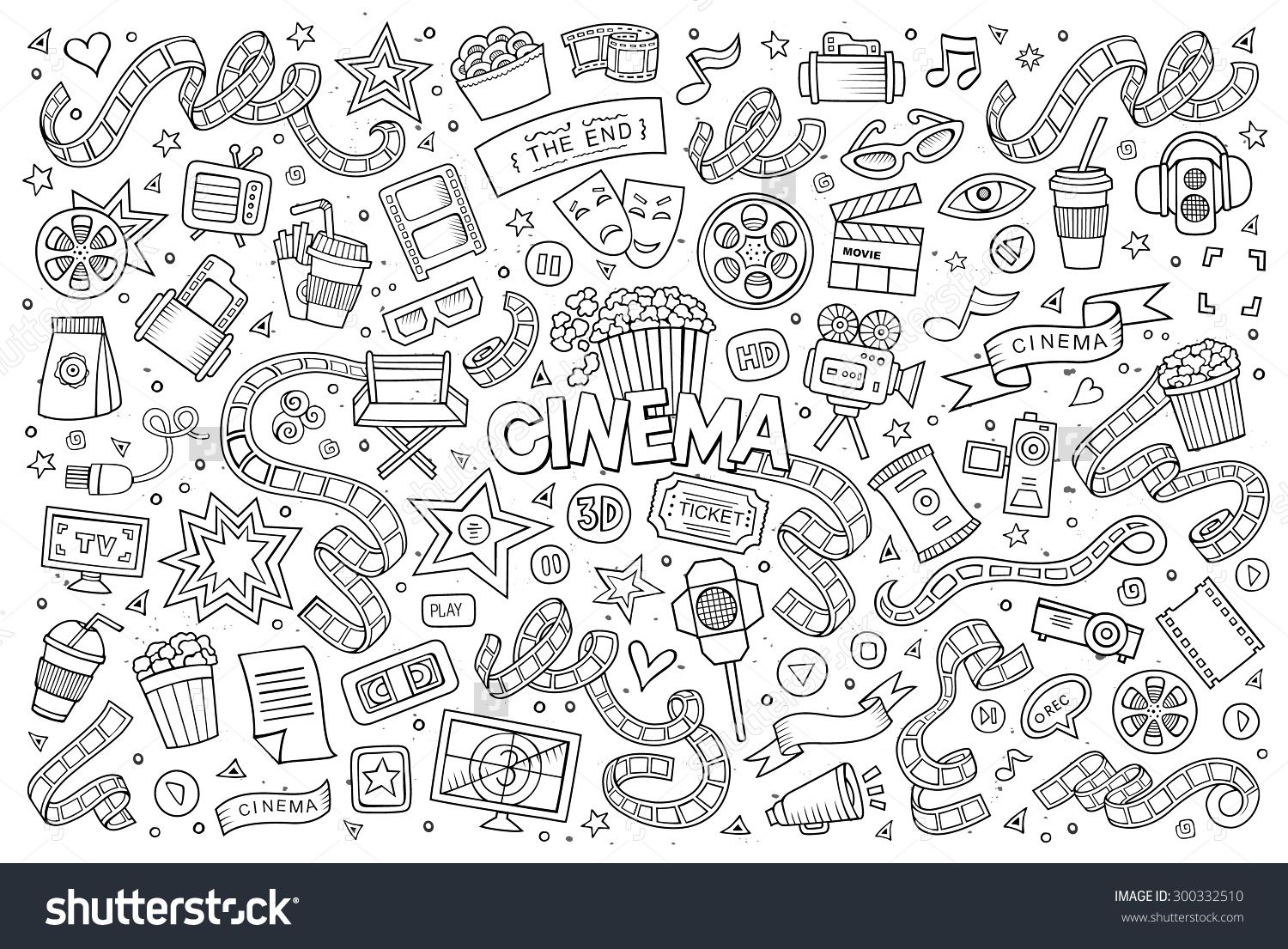 1500x1105 Cinema, Movie, Film Doodles Hand Drawn Sketchy Vector Symbols