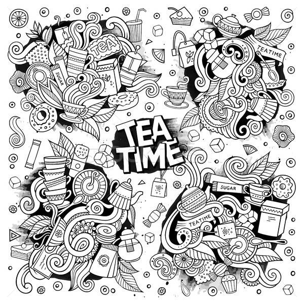 600x600 Tea Time Doodles Hand Drawn Sketchy Vector Doodle Designs Vector