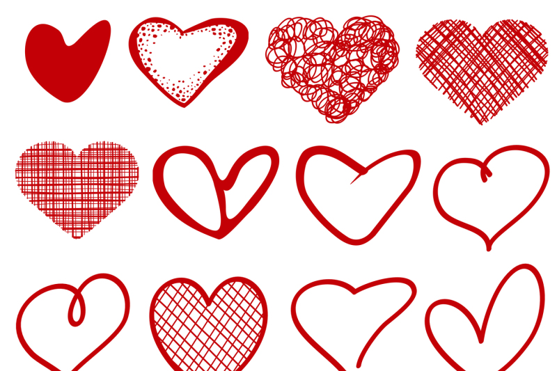 800x533 Vintage Outline Hand Drawn Sketchy Vector Hearts