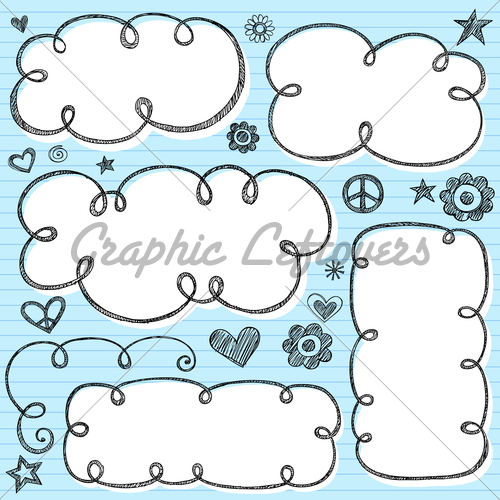 500x500 Cloud Frames Swirly Sketchy Vector Doodles Design Elements Gl
