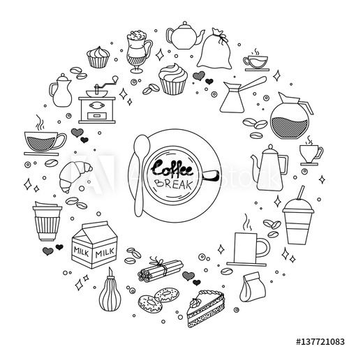 500x500 Coffee And Cake Time Doodles Hand Drawn Sketchy Vector Icon