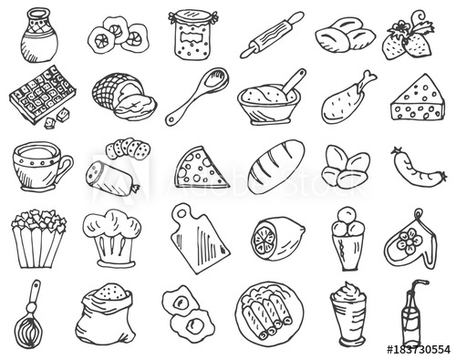 500x394 Food, Kitchen Doodles Hand Drawn Sketchy Vector Characters