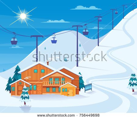 450x391 Stock Vector Winter Skiing Resort With Snow Hotel And Ski Lifts