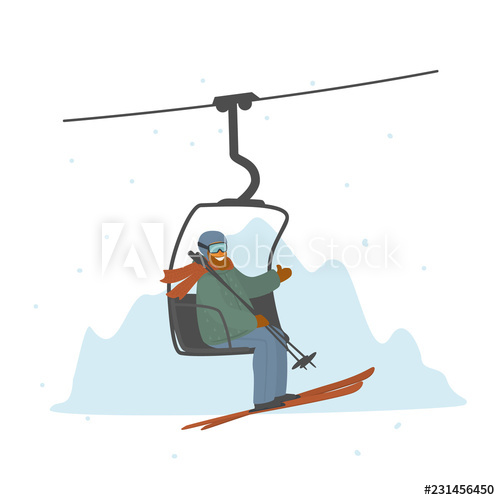 500x500 Man Skier In A Ski Lift Isolated Vector Illustration Graphic