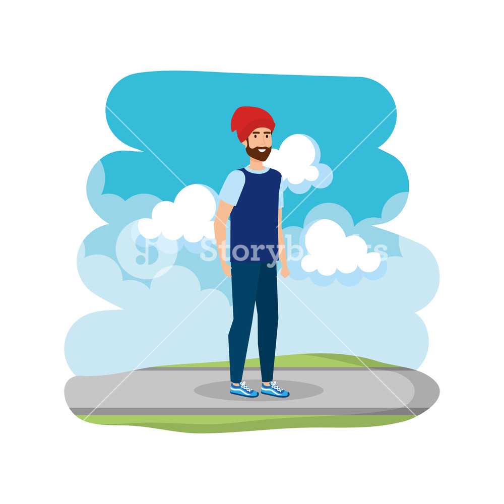 1000x1000 Young Man With Ski Mask In The Road Vector Illustration Design