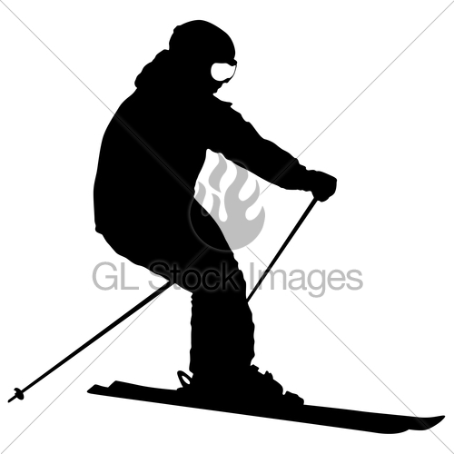 500x500 Mountain Skier Speeding Down Slope Vector Sport Silhouette Gl