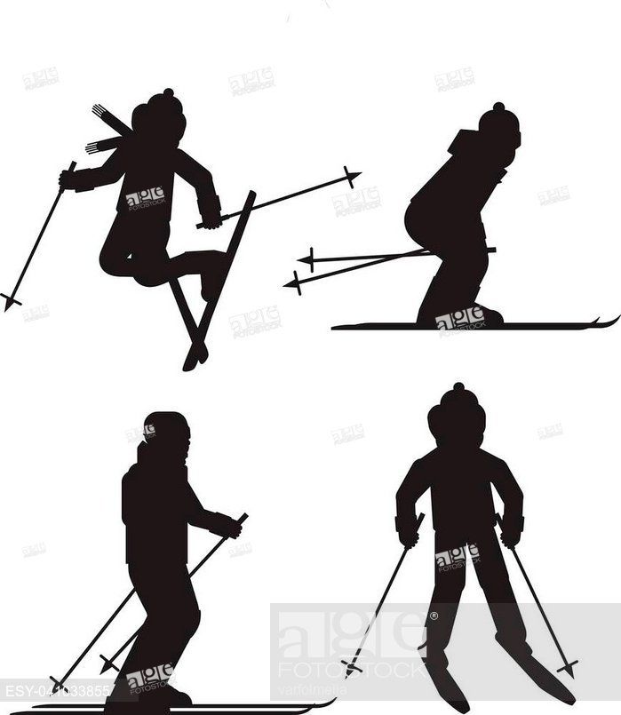 699x805 Skier Silhouette Icon Set Isolated Jumping, Freestyle, Downhill