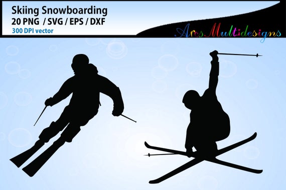 570x380 Skiing Silhouette Vector Skiing Snowboarding Silhouette
