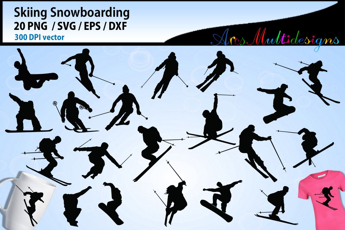1200x800 Skiing Silhouette Vector Skiing Snowboarding Silhouette