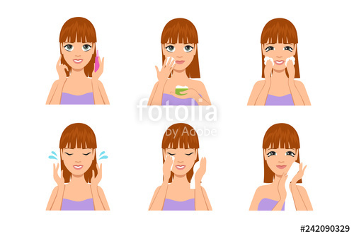 500x334 Woman Skin Care Cartoon Beautiful Girl Cleaning And Washing Face