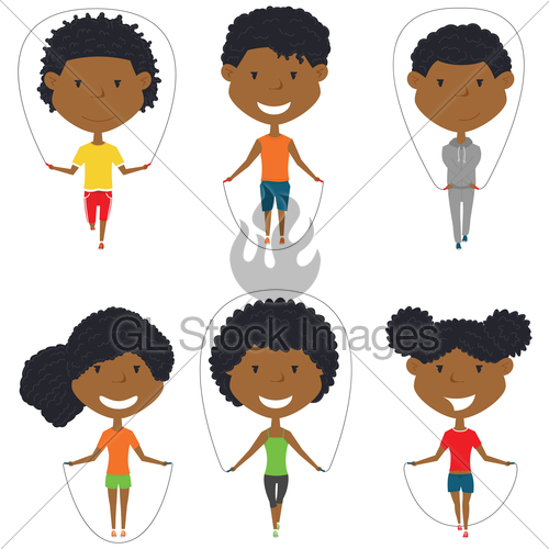 500x500 Cute African American Boys And Girls Skipping Rope Vector Gl