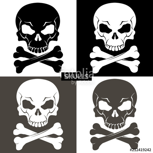 Set Of Black, White And Gray Skulls With Crossbones Vector 500x500 Set Of Black, White And Gray Skulls With Crossbones Vector