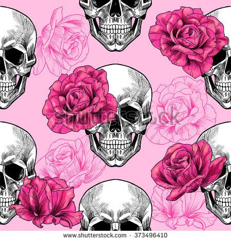 Skulls And Pink Roses On A Pink Background Vector Seamless Pattern 450x470 Skulls And Pink Roses On A Pink Background Vector Seamless Pattern