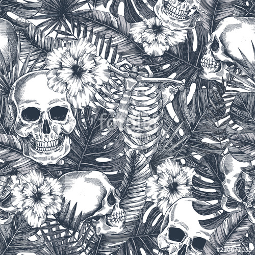 Halloween Tropical Vintage Seamless Pattern Creppy Jungle Skull 500x500 Halloween Tropical Vintage Seamless Pattern Creppy Jungle Skull