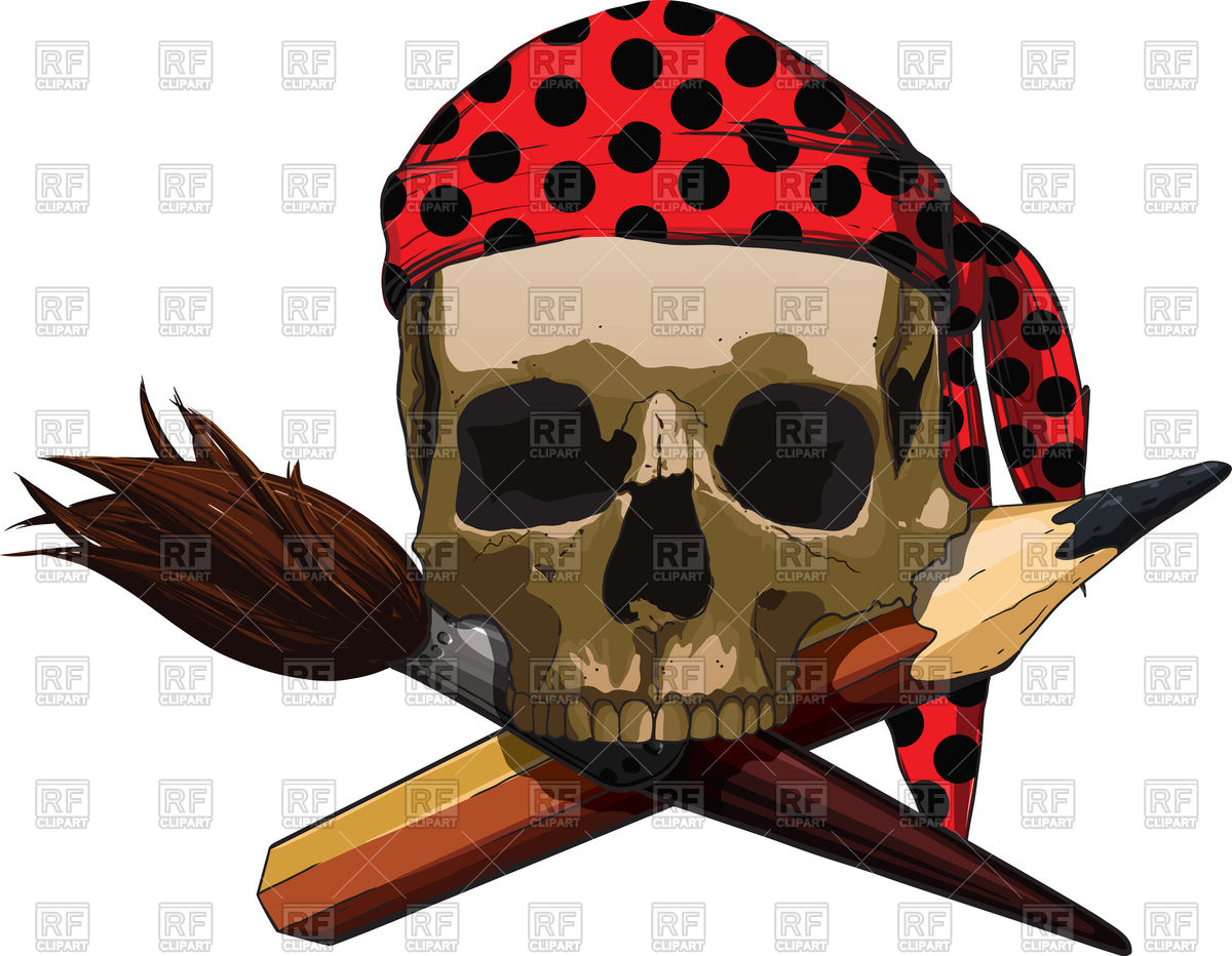 Skull Of Crazy Artist In Bandana With Crossed Brush And Pencil 1200x932 Skull Of Crazy Artist In Bandana With Crossed Brush And Pencil