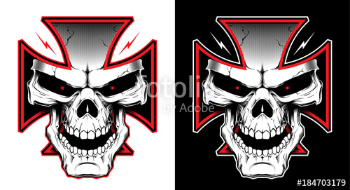 500x271 Vector Illustration With Maltese Cross With A Skull Biker Symbol