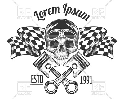 400x320 Vintage Biker Rider Skull Tattoo Banner Vector Image Of Design