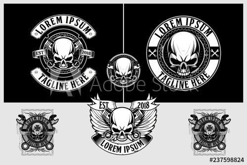 500x334 Skull Biker With Piston And Wing Vector Label, T Shirt Designs