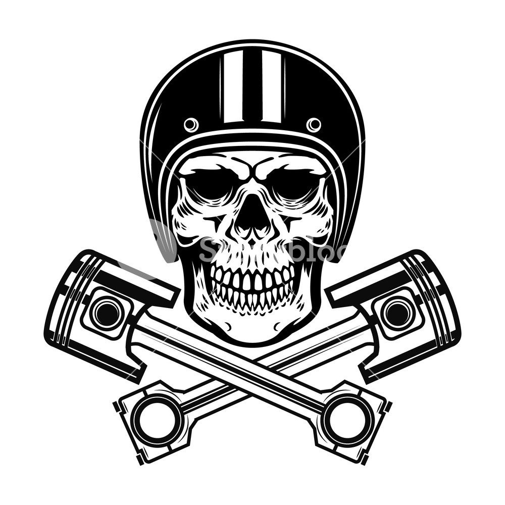 1000x1000 Skull In Racer Helmet With Crossed Pistons Design Element