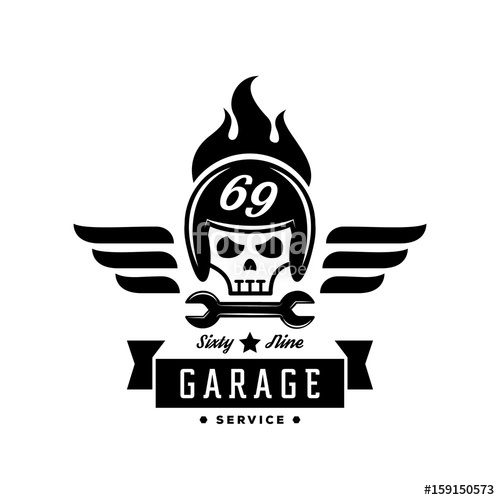 500x500 Skull Helmet On Fire With Spanner And Wing Logo Stock Image