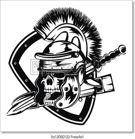 561x581 Free Art Print Of Skull In Legionary Helmet Vector Illustration