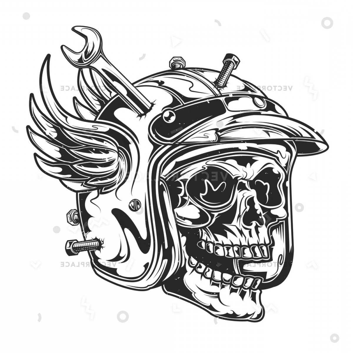 Emblem Design Mechanic Skull Vector Illustration Handandbeak 1200x1200 Emblem Design Mechanic Skull Vector Illustration Handandbeak