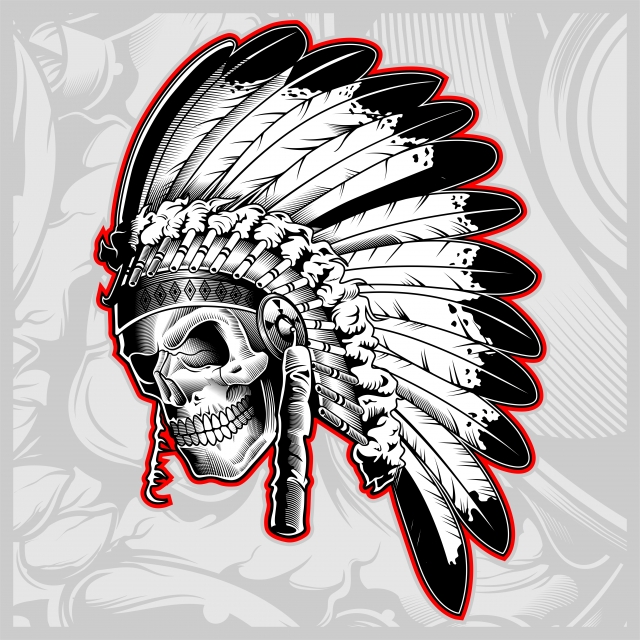 Indian Skull Face Illustration Vector, Skulls, Indians, Feathers 640x640 Indian Skull Face Illustration Vector, Skulls, Indians, Feathers
