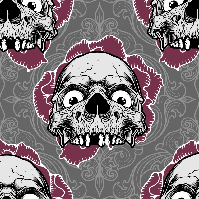 640x640 Pattern Skull Ornament With Rose Vector, Skulls, Patterns, Vectors