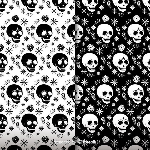 626x626 Skulls And Ghosts Halloween Pattern Collection Vector Free Download