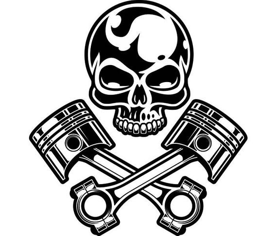 570x486 Motorcycle Logo Chrome Skull Pistons Auto Mechanic Bike Etsy