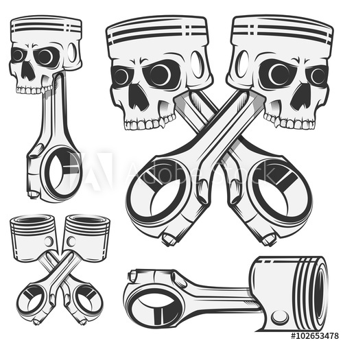 500x500 Set Of Skull Piston For Emblems, Design Tattoo, Labels