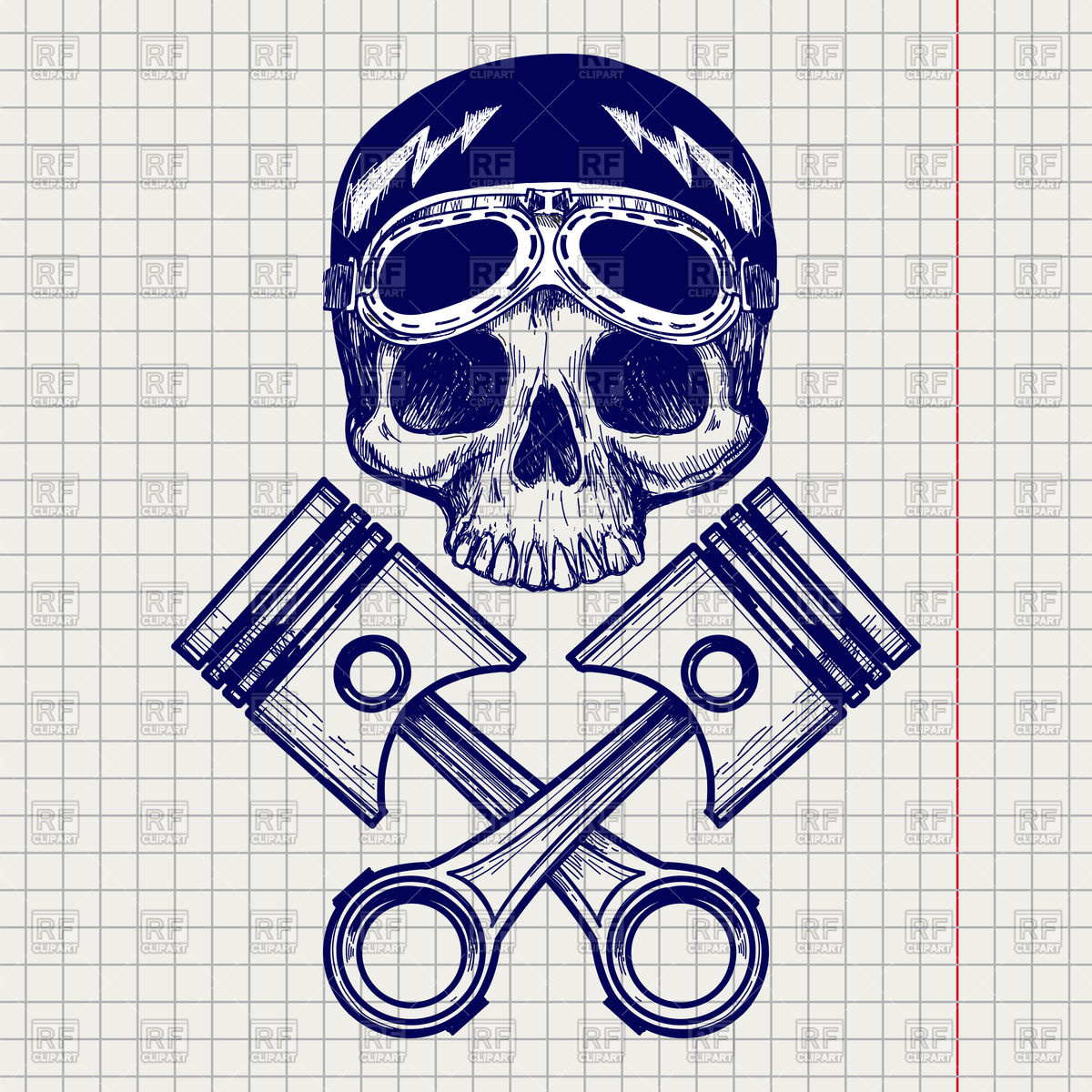 1200x1200 Sketch Of Biker Skull With Pistons Vector Image Of Objects