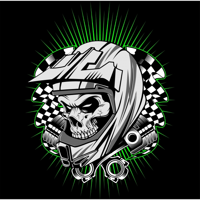 640x640 Skull Helmet With Piston Hand Drawing Vector, Skulls, Emblems