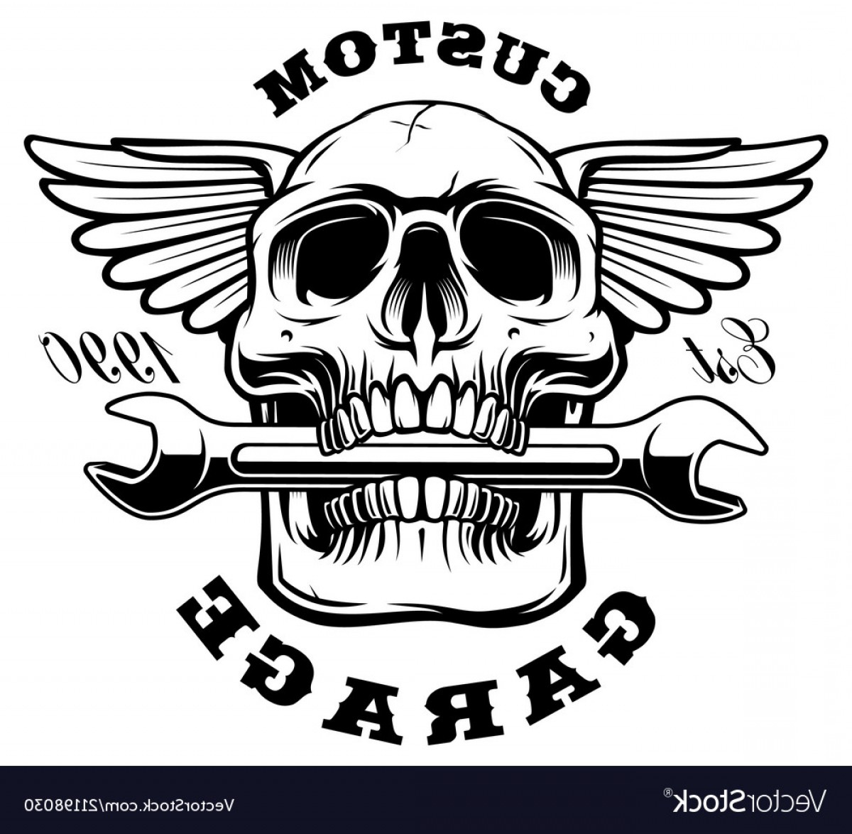 1200x1174 Skull With Wrench In The Mouth Vector Hoodamathrun