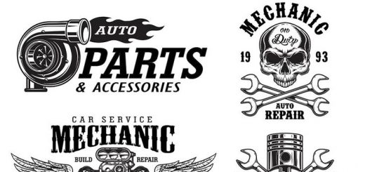 520x245 Vector Car Vintage Monochrome Car Repair Service Emblems