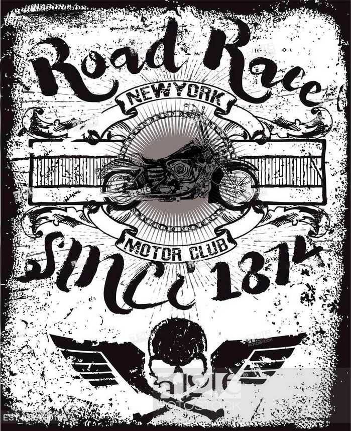 699x858 Vintage Motorcycle Vector Skull Riders Motorbike, Stock Vector