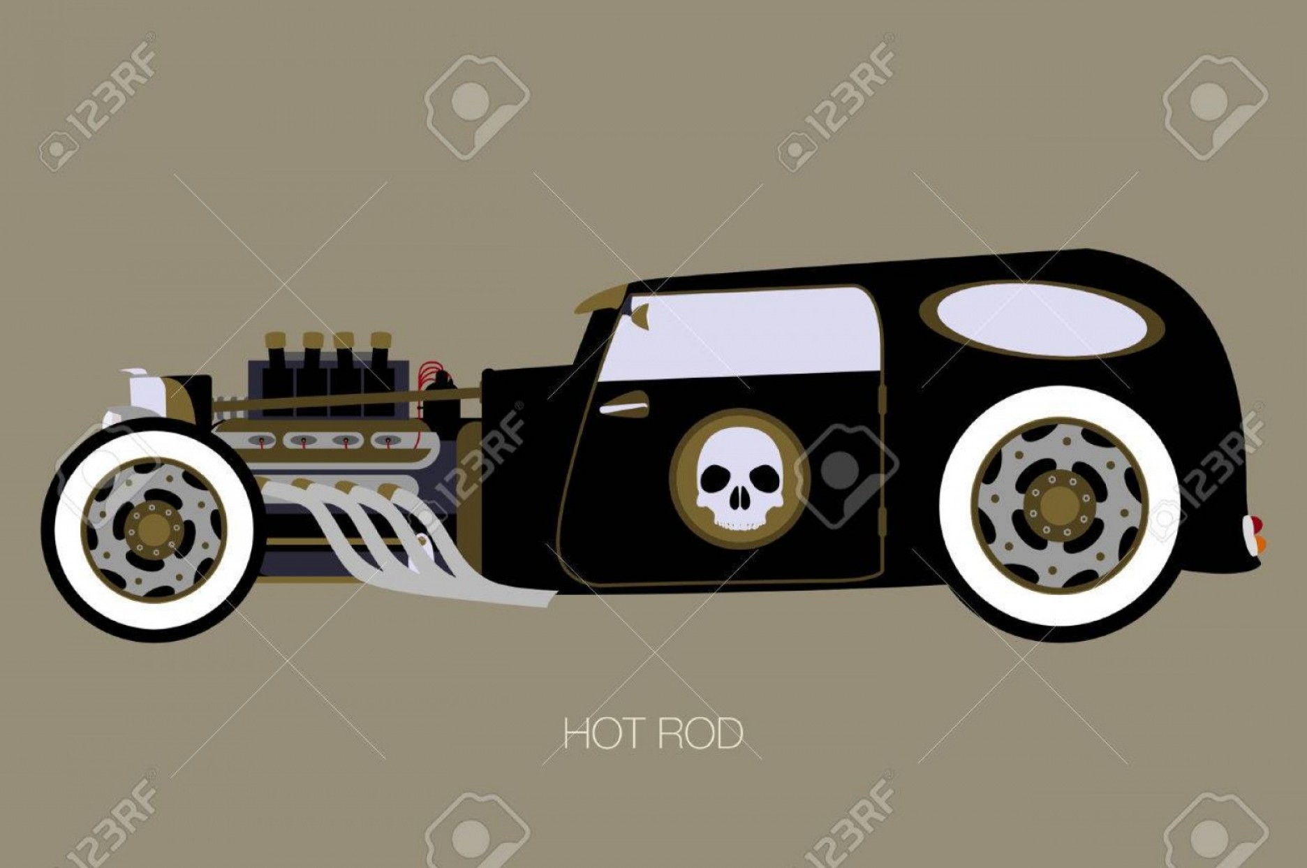1872x1243 Photostock Vector Skull Hot Rod Side View Of Car Automobile Motor
