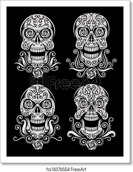 450x580 Free Art Print Of Day Of The Dead Skull Tattoo Set Fully Editable