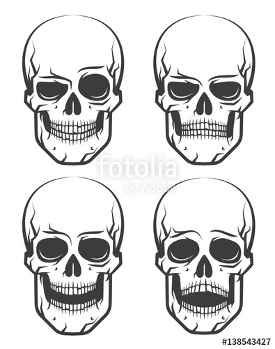 395x500 Monochrome Skull Tattoo Set Of Emotions Vector Illustration