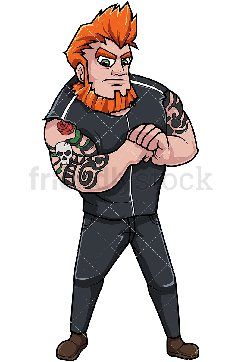 800x1200 Scary Man With Skull Tattoo Cartoon Vector Clipart