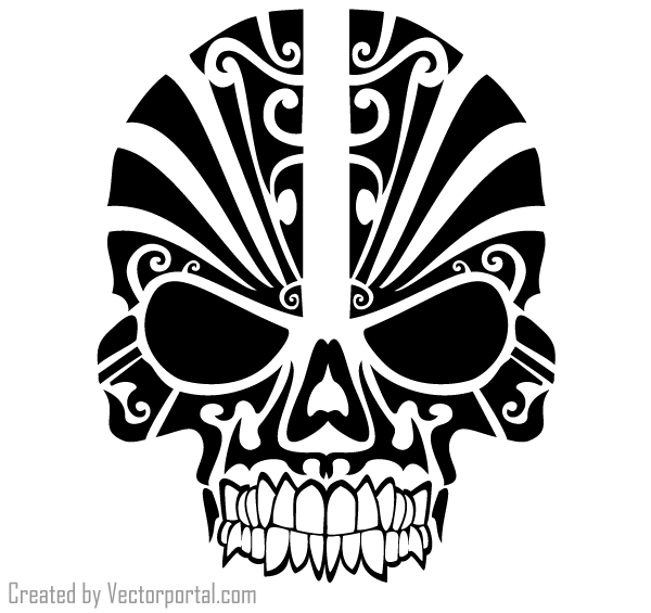 600x565 Tribal Skull Tattoo Design Vector