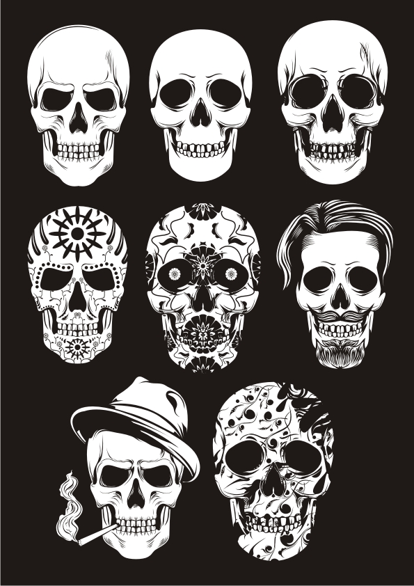 Black And White Skull Vector Set Free Vector Download In Cdr 595x842 Black And White Skull Vector Set Free Vector Download In Cdr