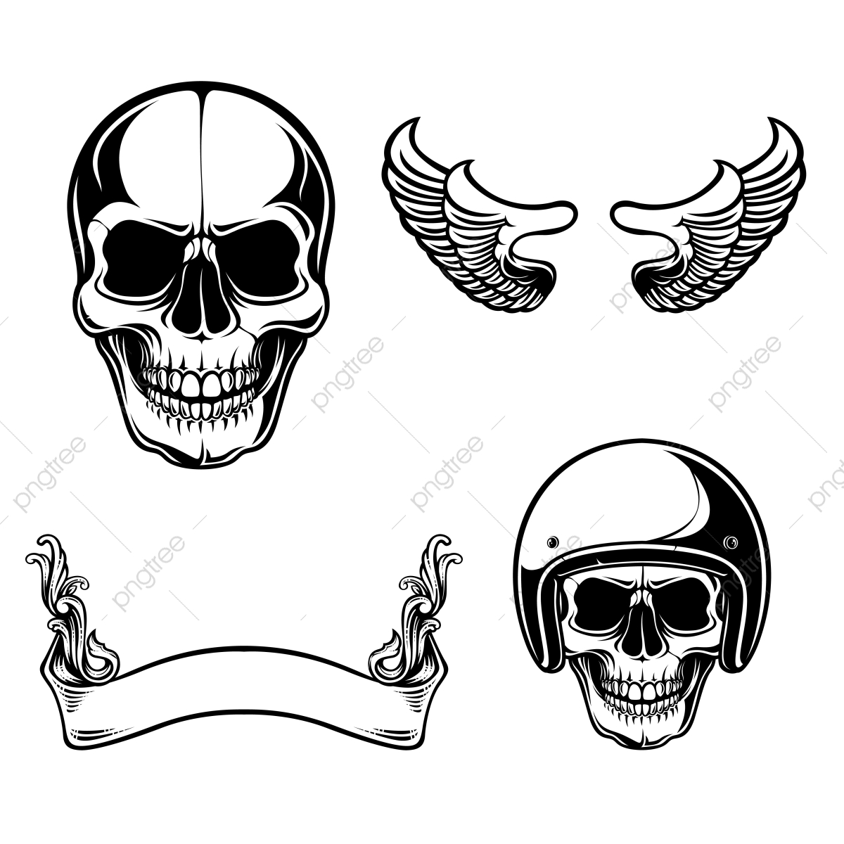 Set Of Skull Vector, Skull, Vintage, Ribbon Png And Vector 1200x1200 Set Of Skull Vector, Skull, Vintage, Ribbon Png And Vector