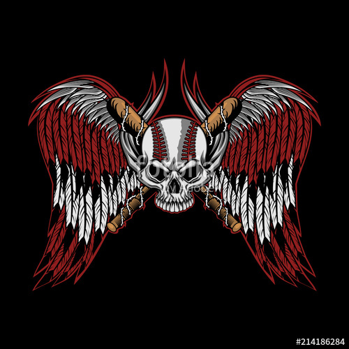 500x500 Baseball Human Skull With Bat And Wings Vector Illustration Stock