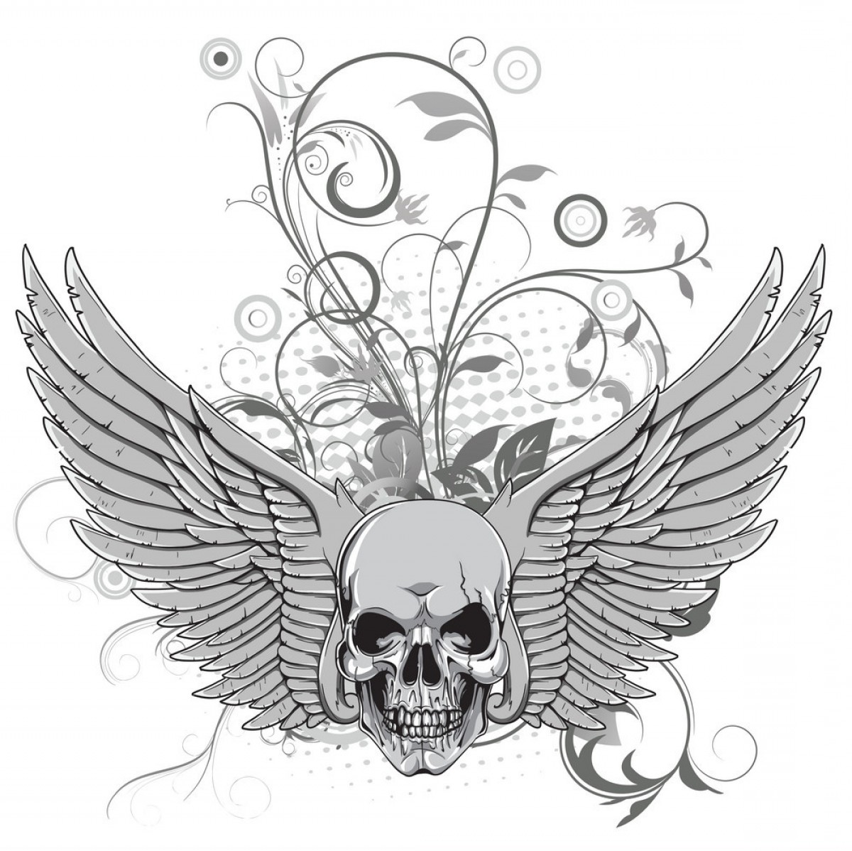1200x1198 Skull With Wings Vector Art Studiogrfx