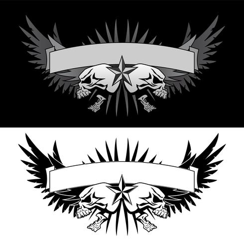 490x490 Skull Wings With Banner Tattoo Style Vector Graphic