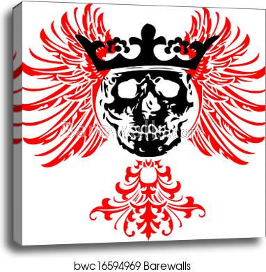 382x390 Black Crowned Skull On Red Wings Vector Illustration, Canvas