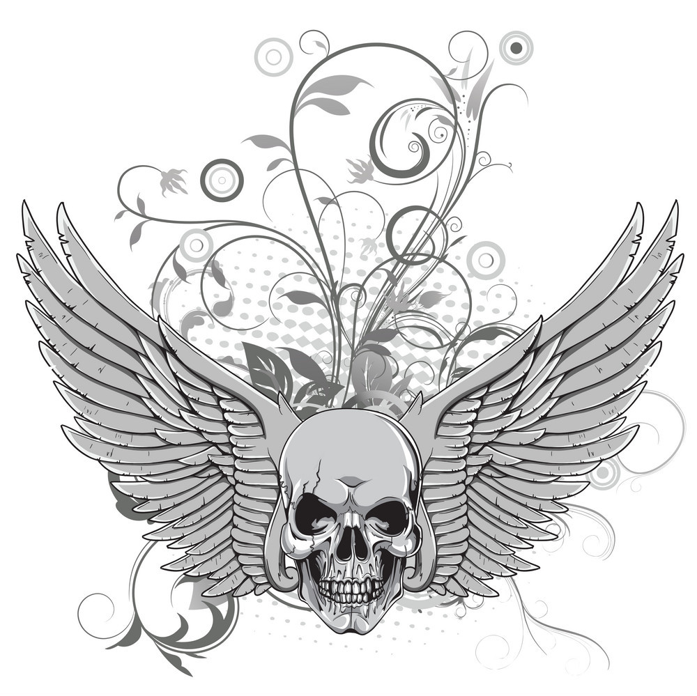 1000x999 Floral With Skull And Wings Vector Free Graphics